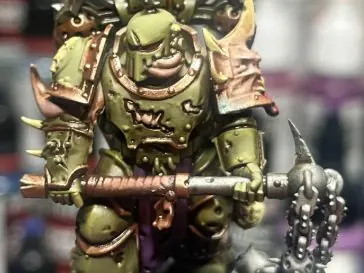Battle Ready miniature painting: a Plague Marine with base coats and a wash